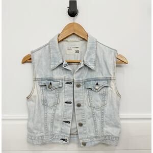 Women’s Rag & Bone Light Wash Denim Crop Vest Jacket Size XS